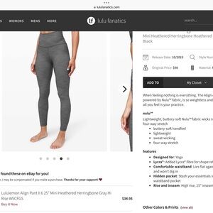 Lululemon Align Pant II 25” Mini Heathered Herringbone Heathered Black White Blk